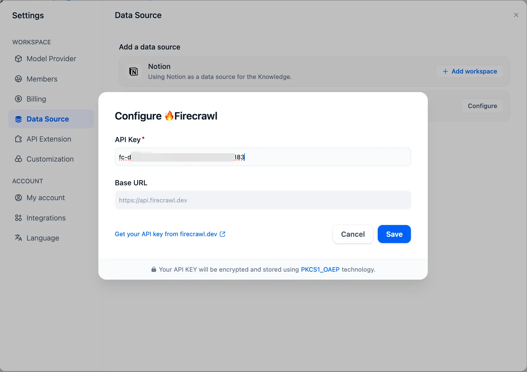 Save Firecrawl key